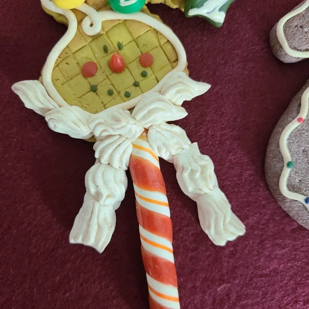 Vintage Mitten Gingerbread Cookie & Peppermint Stick Cookie Christmas Ornaments